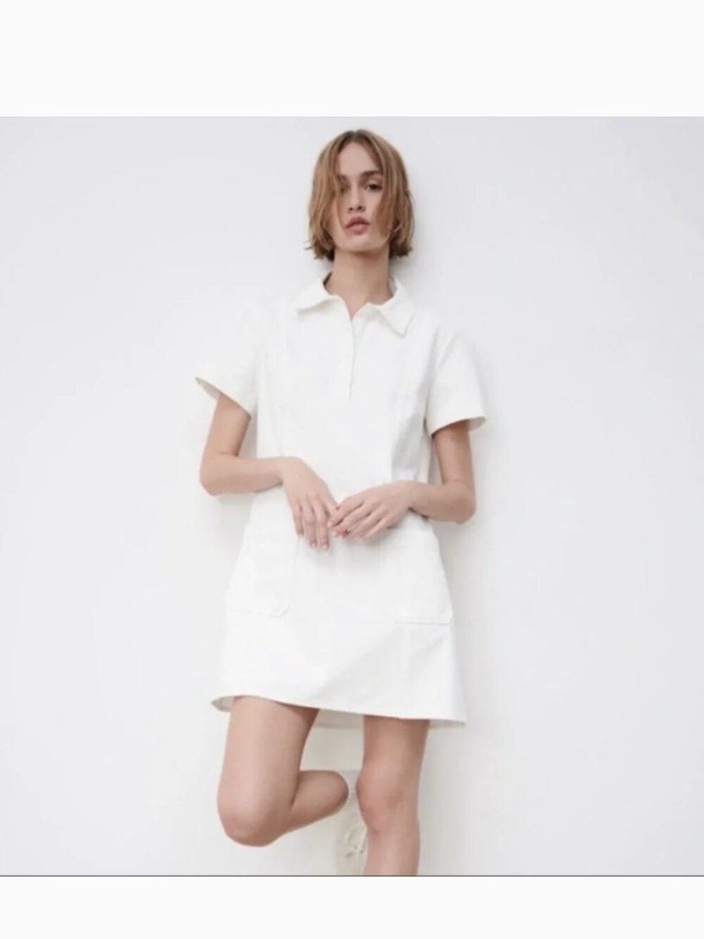 NWT Zara White Denim Collared Mini Dress Medium